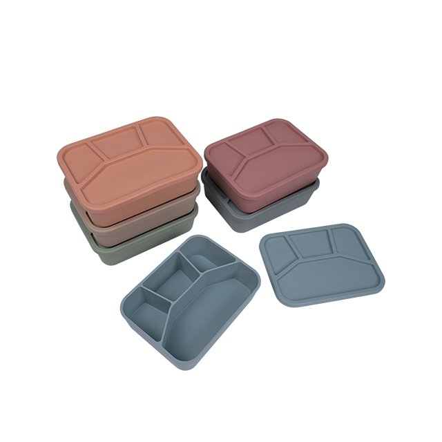 Custom print food grade BPA free heatable large section silicone bento lunch tiffin box food storage container microwavable