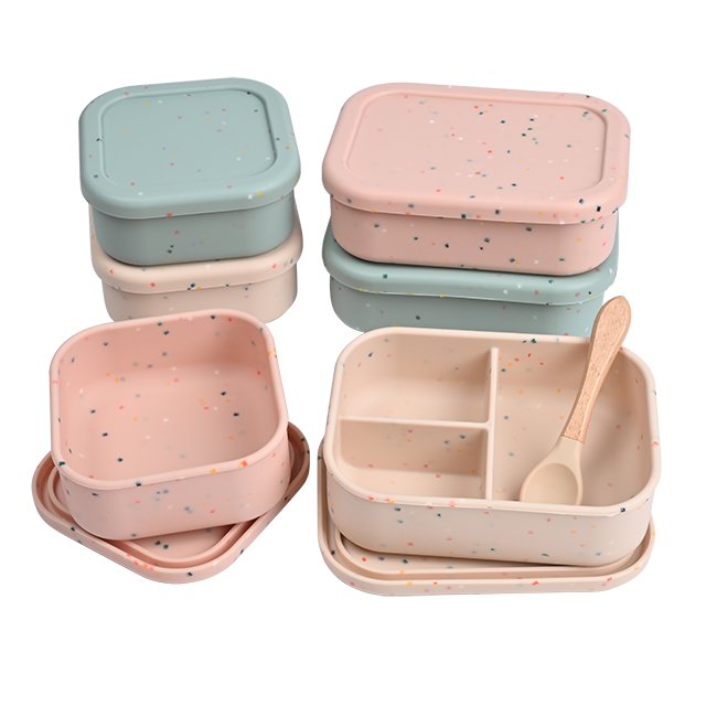 Custom print food grade BPA free heatable large section silicone bento lunch tiffin box food storage container microwavable
