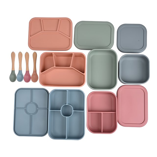 Custom print food grade BPA free heatable large section silicone bento lunch tiffin box food storage container microwavable
