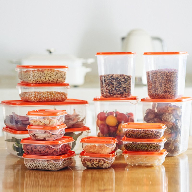 17pcs/set Kitchen Organizer Grains Beans Storage Jar Keep Fresh Food Storage Box Refrigerator Food Sealed Crisper Container