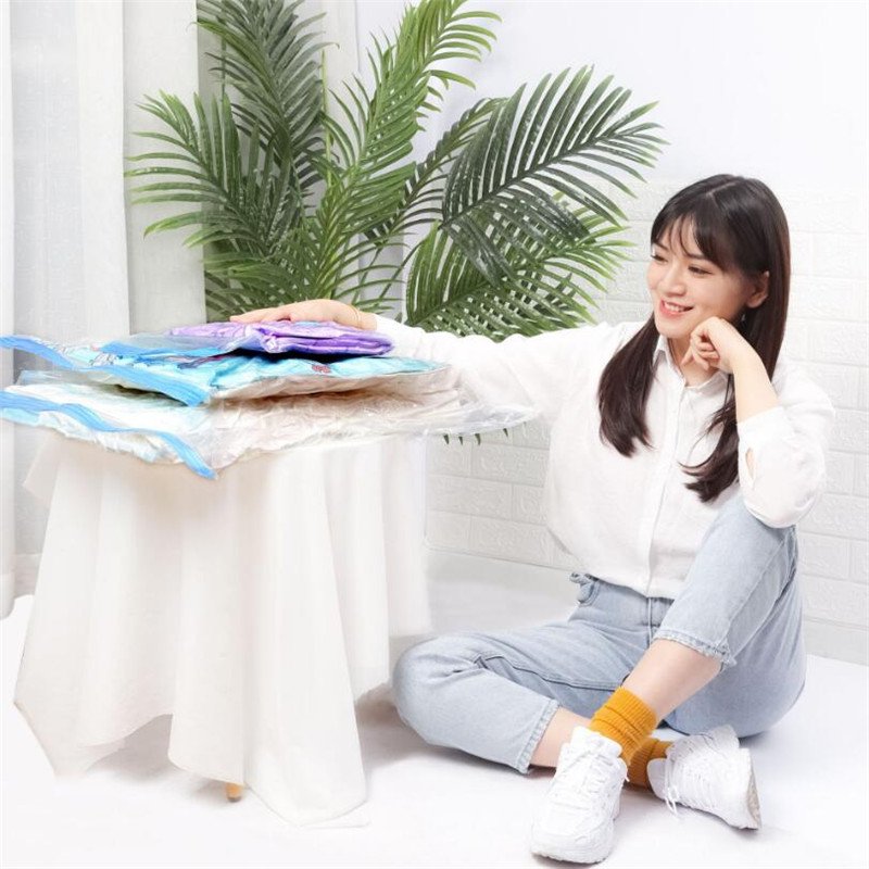 Vacuum Bag for Clothes Storage Bag With Valve Transparent Border Folding Compressed Organizer Travel Space Saving