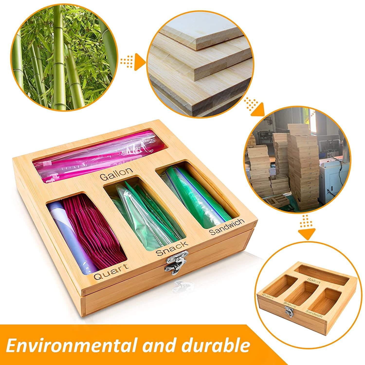 daily necessities Drawer Storage Box Reusable Snack Bag Bamboo Ziplock Bag Storage Organizer with Openable Lid
