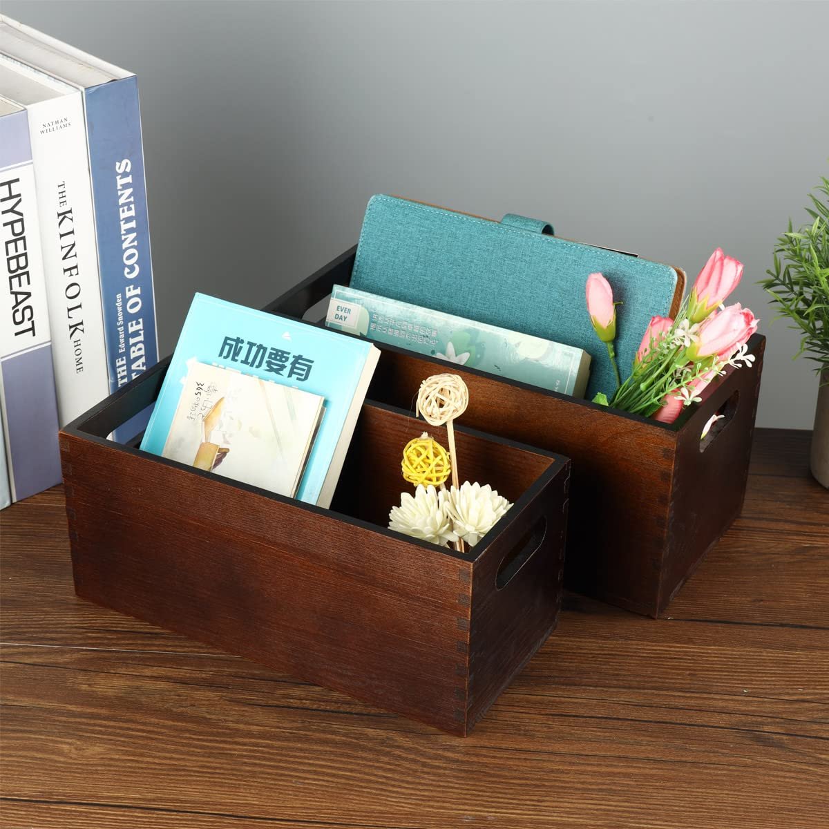 Wooden Open Storage Box Mail Organizer For Storage Of Nested Storage Box 2-piece Set