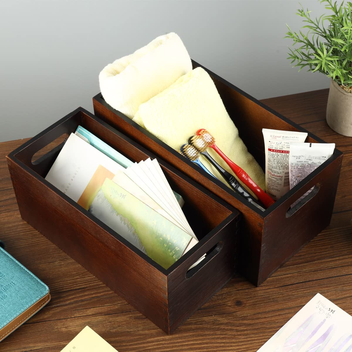 Wooden Open Storage Box Mail Organizer For Storage Of Nested Storage Box 2-piece Set
