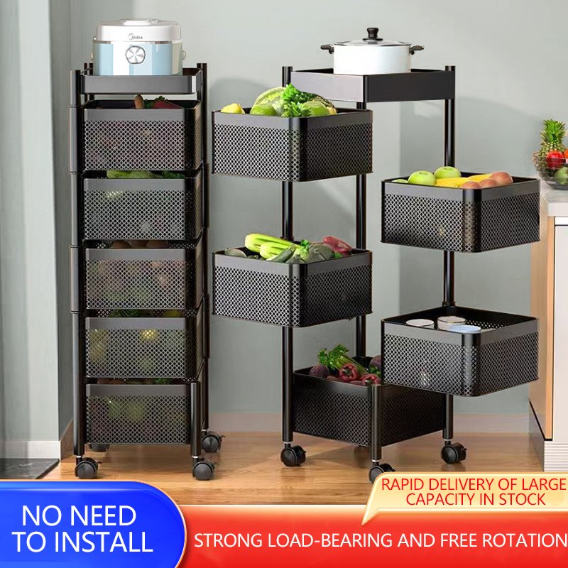 food storage shelf household vegetables basket racks pot stand folding shelving racks for kitchen rotating fruit storage shelf
