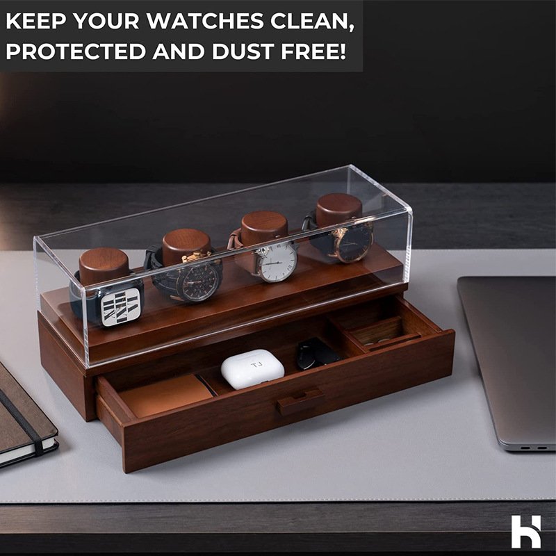 Wooden Watch Box For Display And Drawer Wood Gift Storage Box Watch Case For Men Modern Watch Display Case