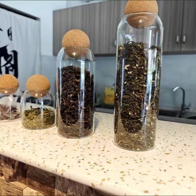 Morden Style Eco-Friendly Clear Glass Canister Food Storage Jar with Bamboo Lid Cork Ball Top Seller Kitchen Accessories