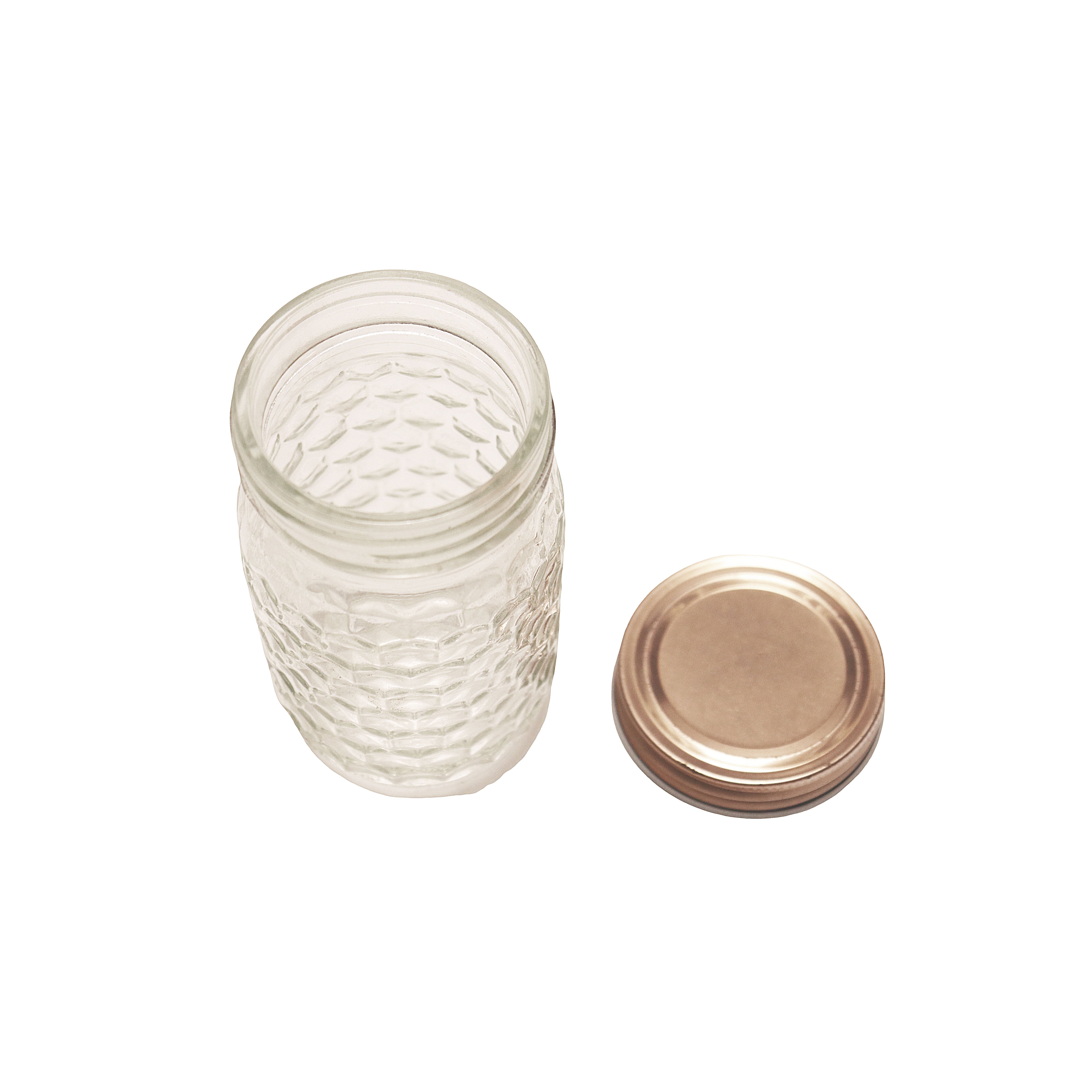 Embossed Pattern Glass Mason Jar Quart Wide Mouth Mason Jar For Fermenting Food Storage With Airtight Lid