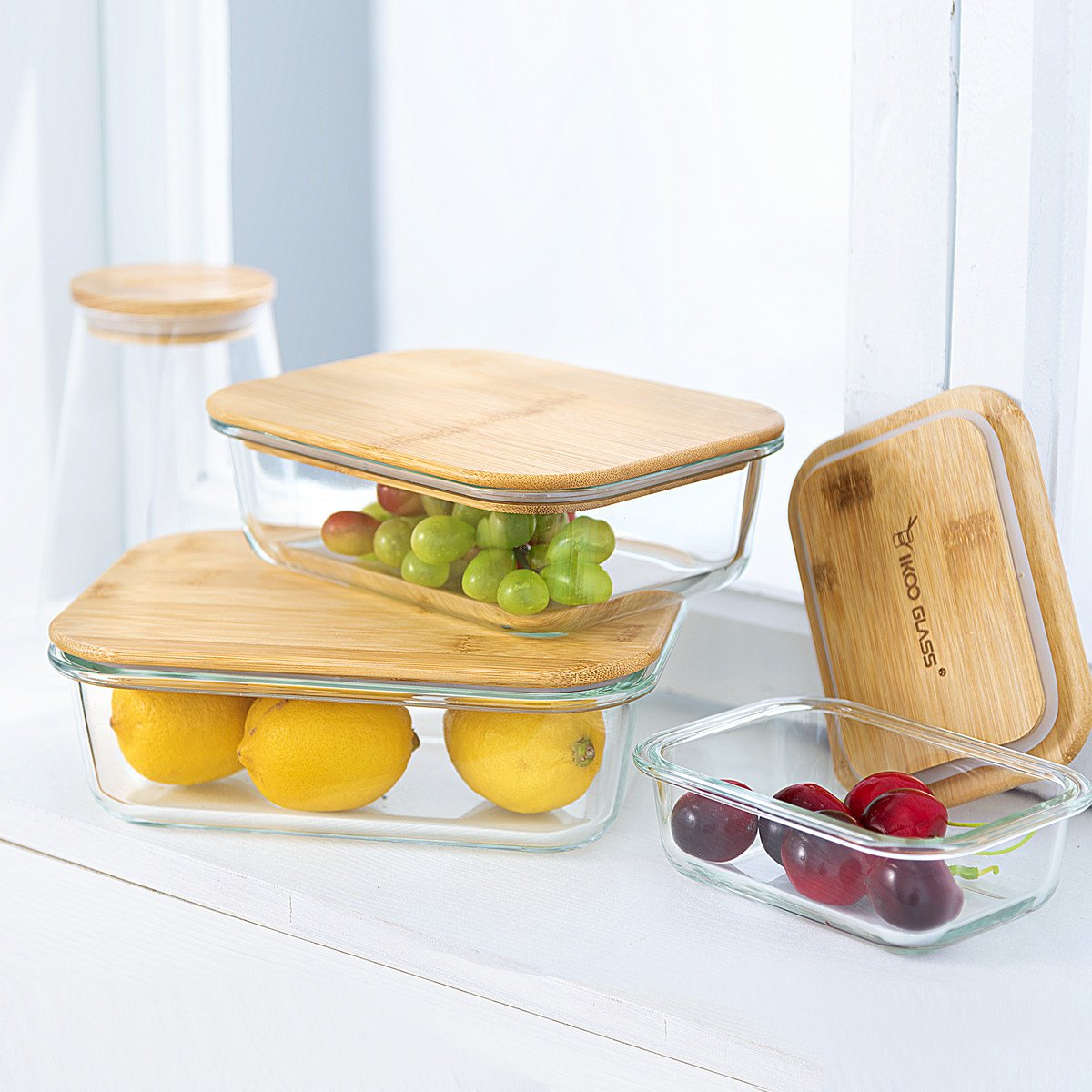 Heat Resistant Borosilicate Glass Meal Prep Lunch Box Glass Food Container with Bamboo Lid for Food Storage