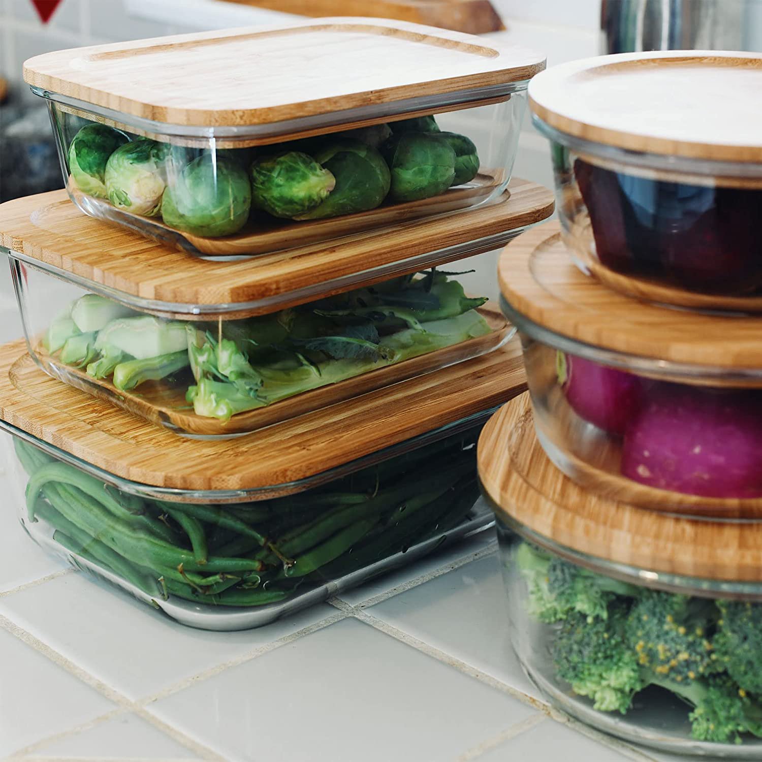 Heat Resistant Borosilicate Glass Meal Prep Lunch Box Glass Food Container with Bamboo Lid for Food Storage