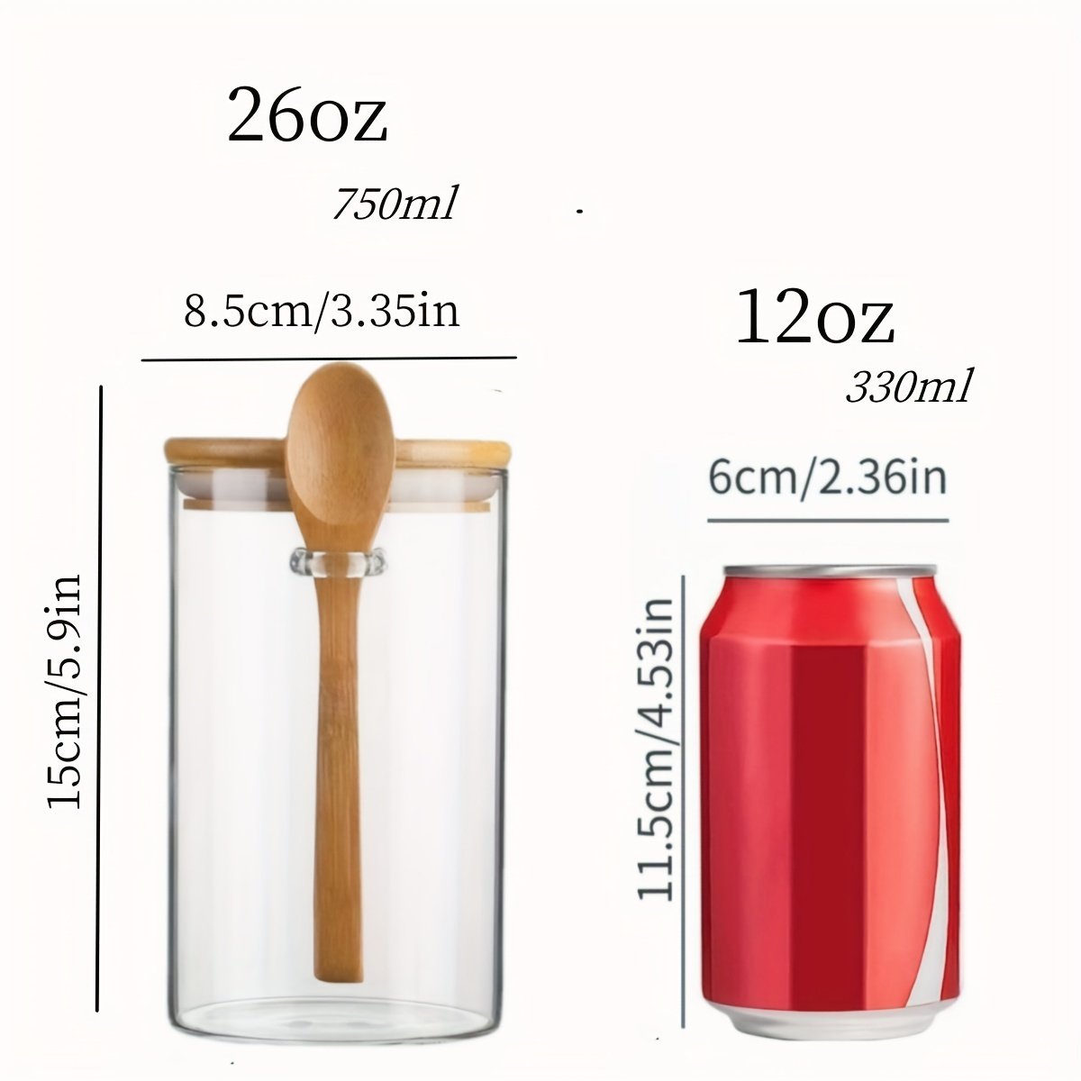 YOLOWE HOME 4pcs 750ml Airtight Condiment Jars with Bamboo Lid Spoon 26oz Clear Glass Bulk Food Storage Jars Kitchen Organizer