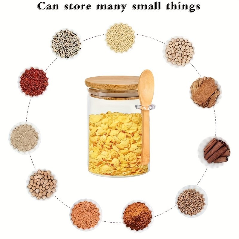 YOLOWE HOME 4pcs 750ml Airtight Condiment Jars with Bamboo Lid Spoon 26oz Clear Glass Bulk Food Storage Jars Kitchen Organizer