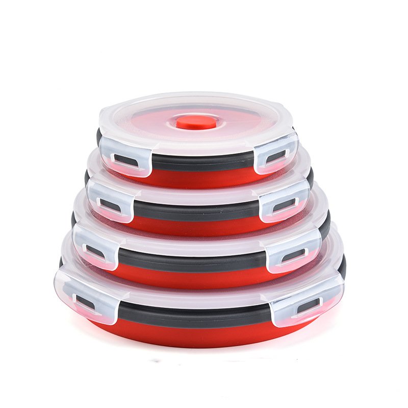 Collapsible Silicone Food Storage Container Set of 4 with Lids | Stackable - Space Saving | Microwaveable Freezer