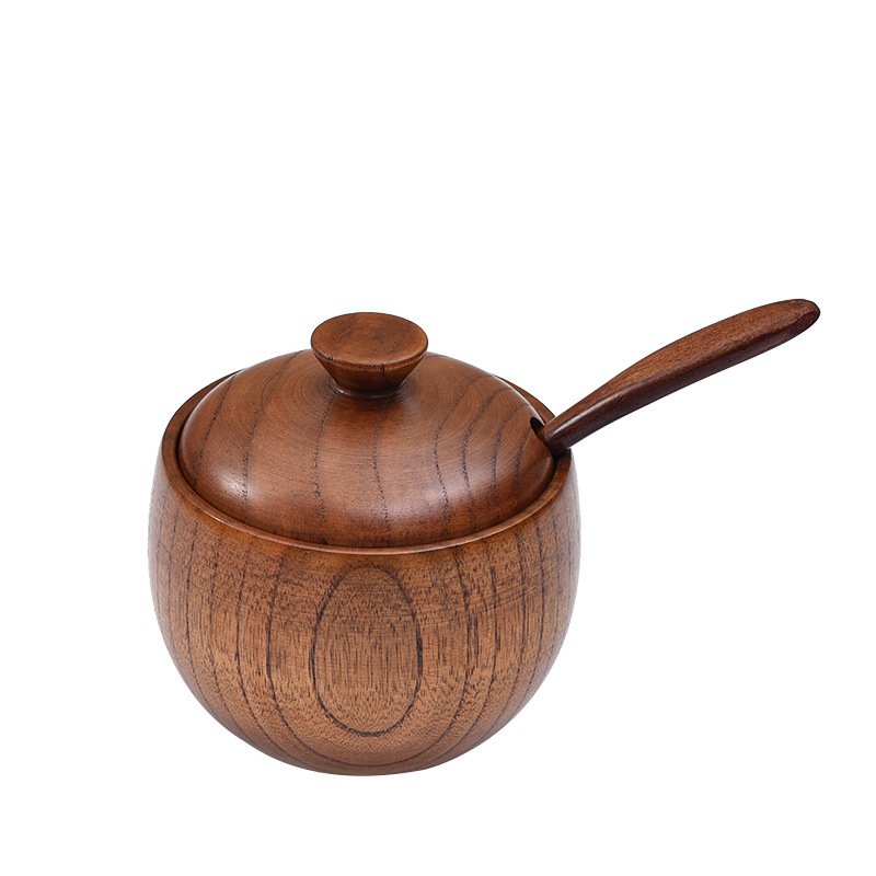 Kitchen Food Storage Wooden Spice Box Seasoning Jar with Spoon for Hot Pot Seasoning Set