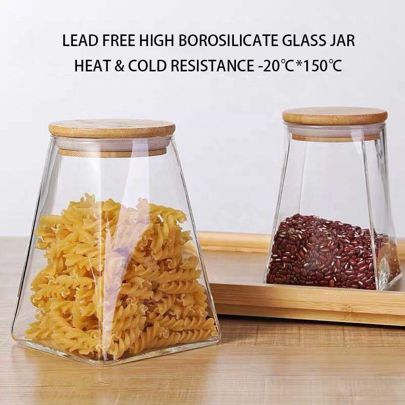 Airtight Glass Canister Food Storage Containers with Bamboo Lids Kitchen Storage Jar Sugar Candy Snack Canister Spice Bottle