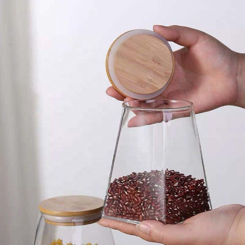 Airtight Glass Canister Food Storage Containers with Bamboo Lids Kitchen Storage Jar Sugar Candy Snack Canister Spice Bottle
