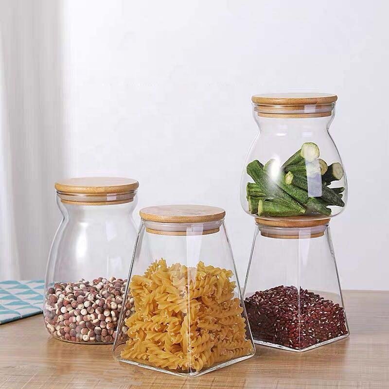 Airtight Glass Canister Food Storage Containers with Bamboo Lids Kitchen Storage Jar Sugar Candy Snack Canister Spice Bottle
