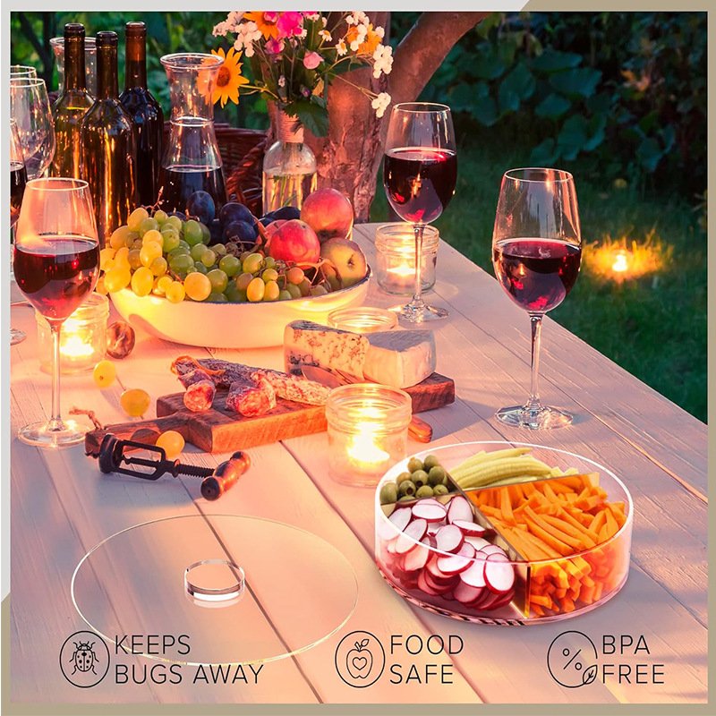 Acrylic 4-Compartment Circular Snack Tray Lid customized Storage Boxes Candy Spices Dry Food Party Living Room Storage Container