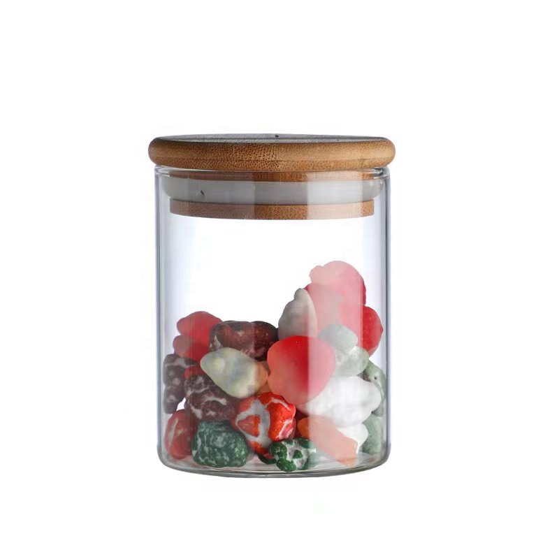 Wholesale 250ml Small Glass Canister Kitchen Food Storage Jar with Bamboo Lid Sealed Glass Storage Tank for Sugar Spice