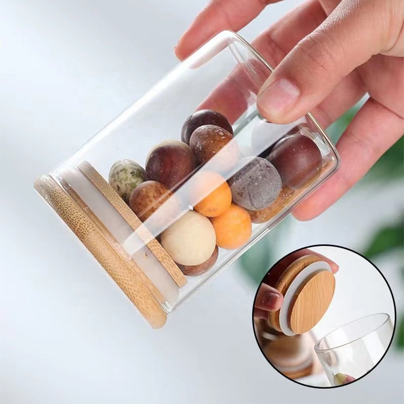 Wholesale 250ml Small Glass Canister Kitchen Food Storage Jar with Bamboo Lid Sealed Glass Storage Tank for Sugar Spice
