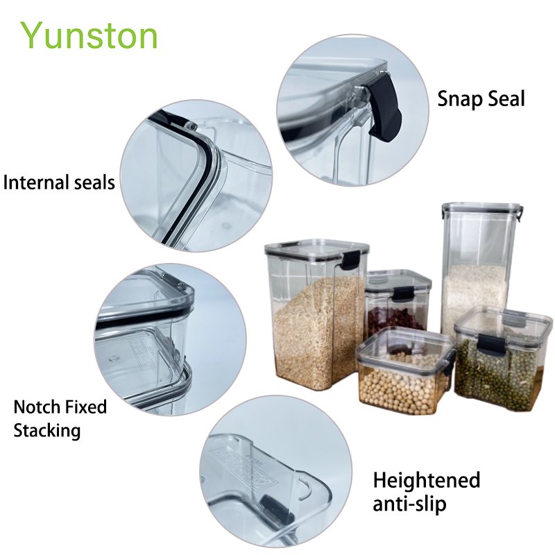 Air-tight food storage tank with latch Clear plastic food storage tank Kitchen food grain storage sorting organizer
