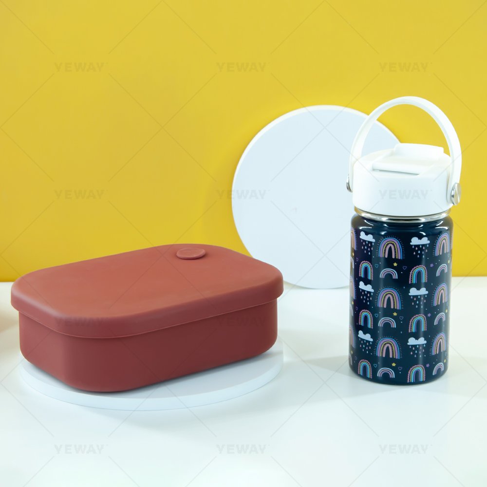 Custom color eco Leakproof Kids Storage cute Silicone Bento Lunch Box set bpa free for Kid School with water bottle and bag