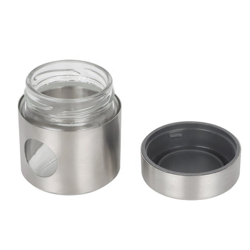 Luxury candy spice cosmetic face cream glass food storage bottles & jars with stainless steel lid kitchen canister
