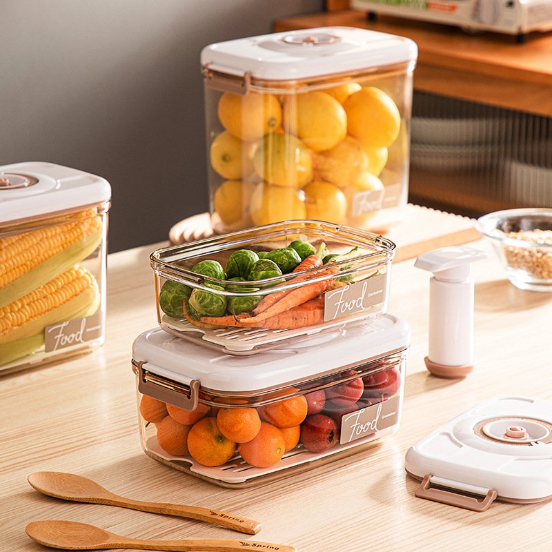 Vacuum Sealed Crisper Box Refrigerator Drain Storage Box Large Capacity Food Storage Containers Transparent Fruit Freezer Box
