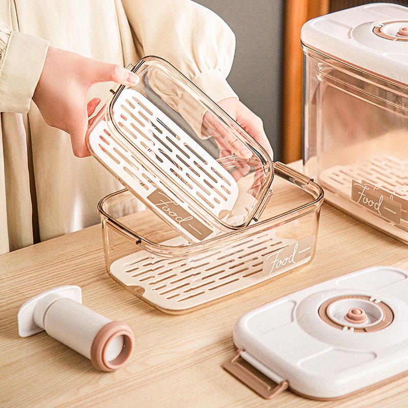 Vacuum Sealed Crisper Box Refrigerator Drain Storage Box Large Capacity Food Storage Containers Transparent Fruit Freezer Box