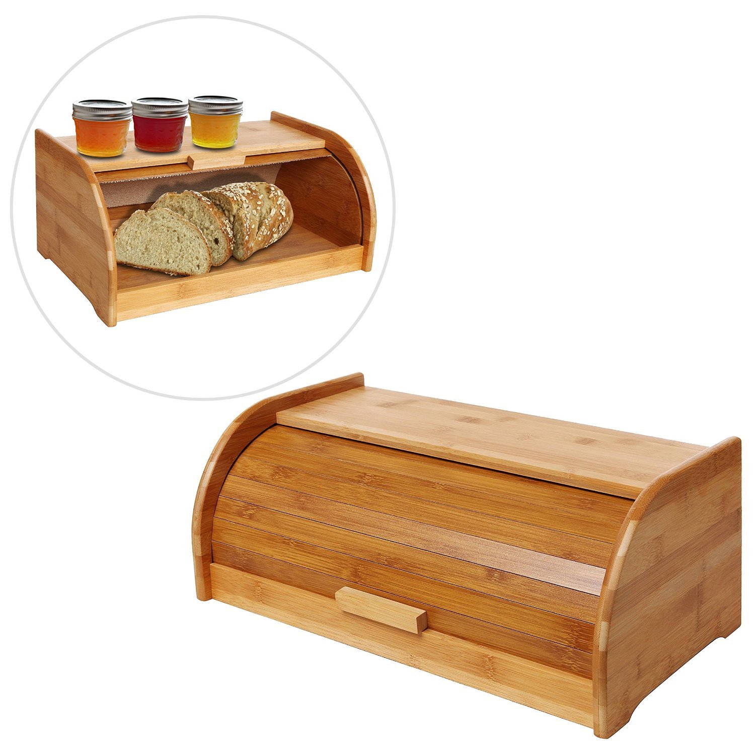Bamboo Bread Storage Box Countertop Capacity Rolltop Corner Bread Box For Kitchen