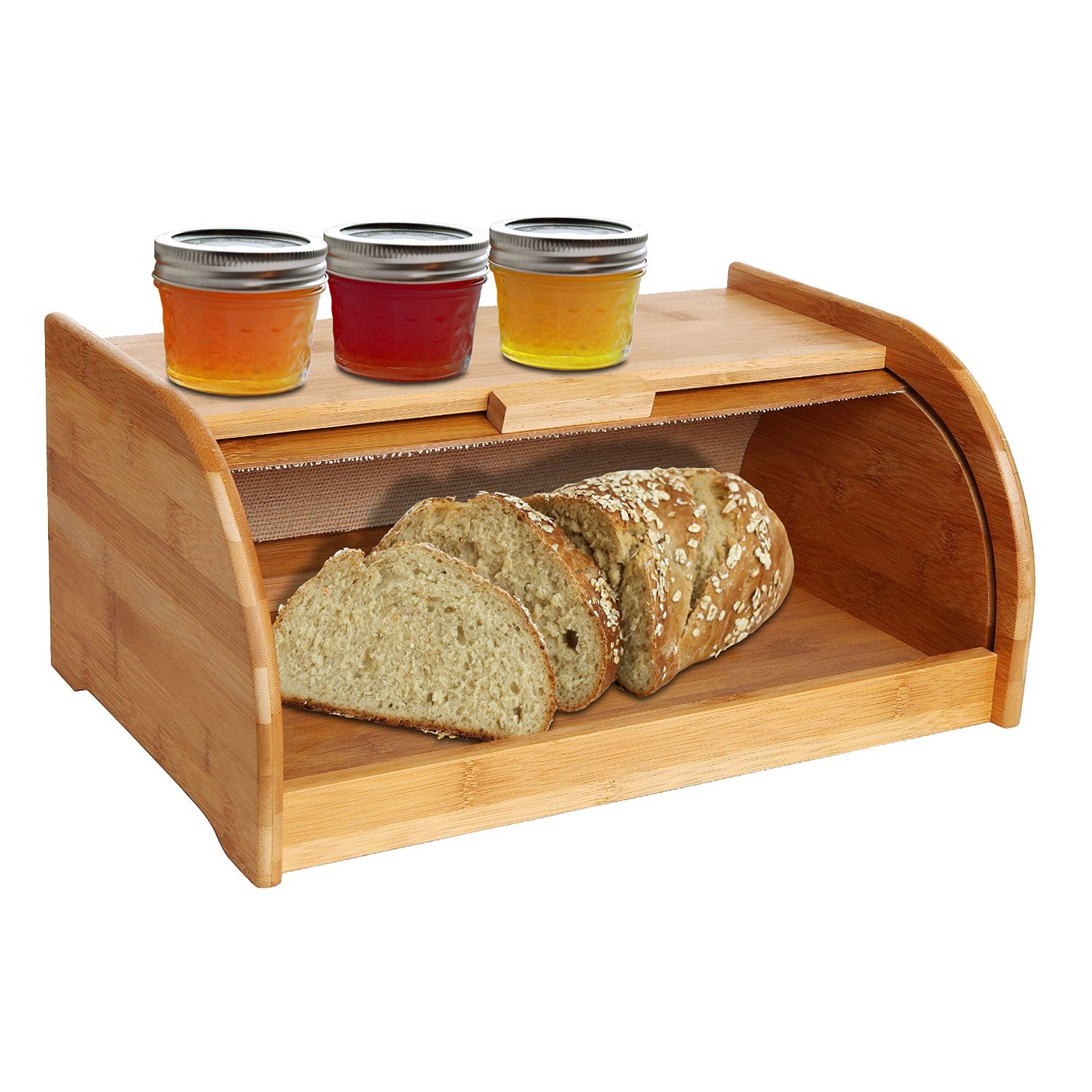 Bamboo Bread Storage Box Countertop Capacity Rolltop Corner Bread Box For Kitchen