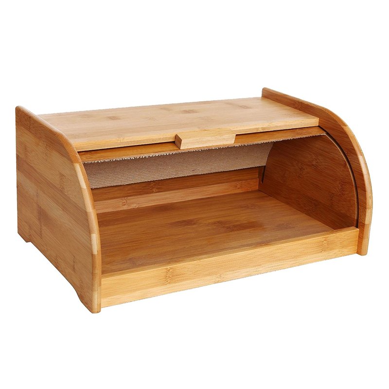Bamboo Bread Storage Box Countertop Capacity Rolltop Corner Bread Box For Kitchen