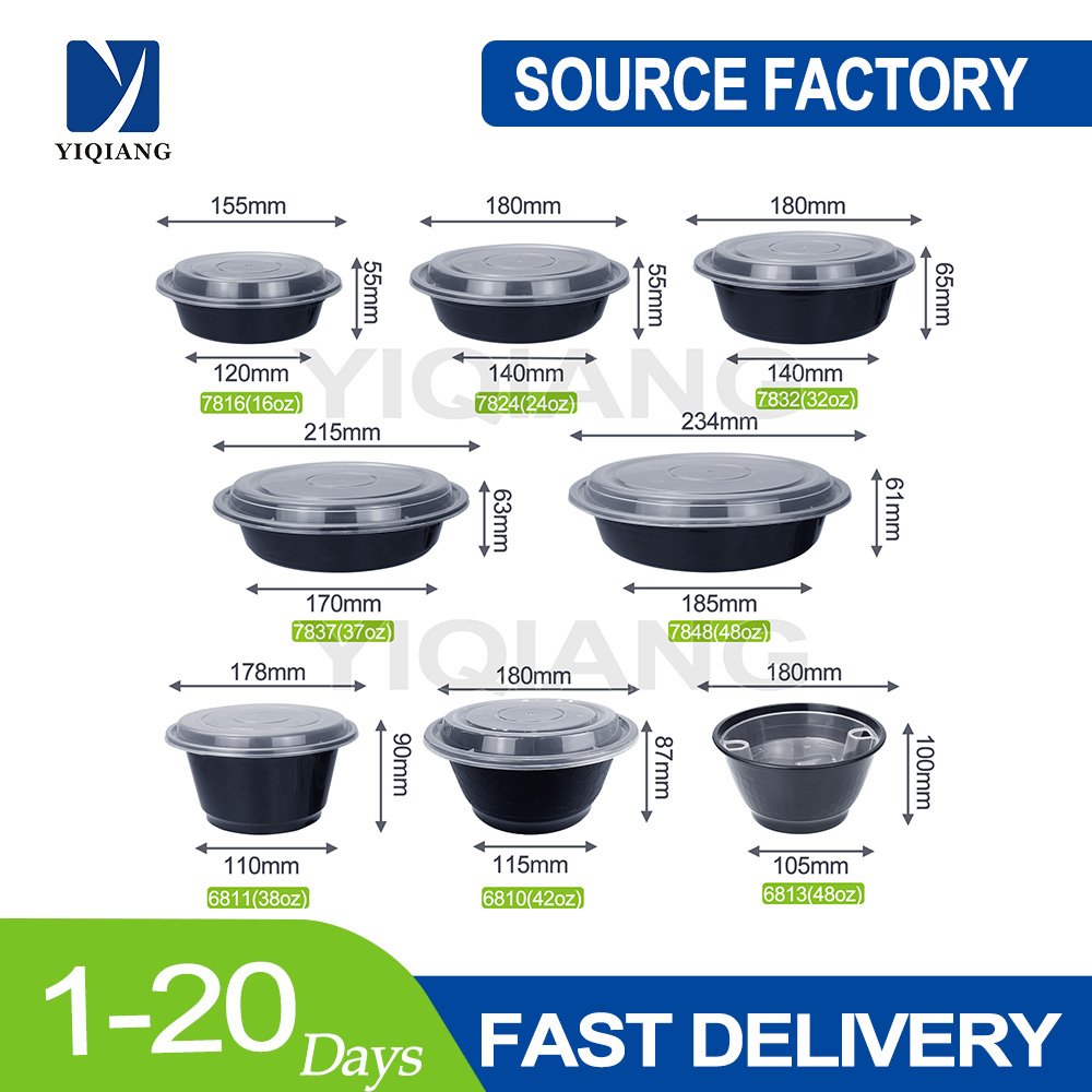 Disposable Plastic Noodles Poke Bowl Salad Soup Freezer Microwave Dishwasher Safe Food Packaging Containers