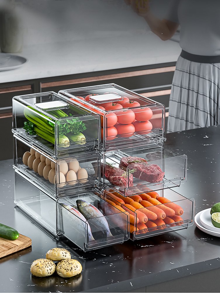 Transparent Plastic Fridge Organizer for Kitchen Vegetable Food Drawer Stackable Refrigerator Storage Box Freezer Bin