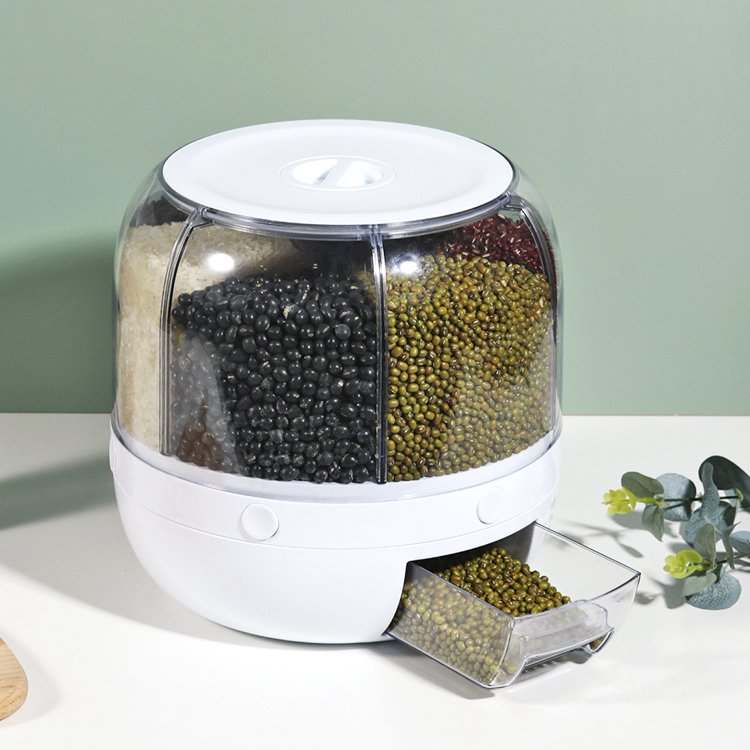 IFAN Food Dispenser Kitchen Moisture-Proof 6-Grid Rotating Food Grain Dispenser Cereal Storage Box Food Storage Container