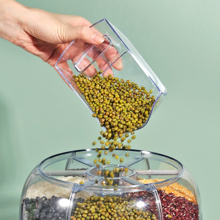 IFAN Food Dispenser Kitchen Moisture-Proof 6-Grid Rotating Food Grain Dispenser Cereal Storage Box Food Storage Container