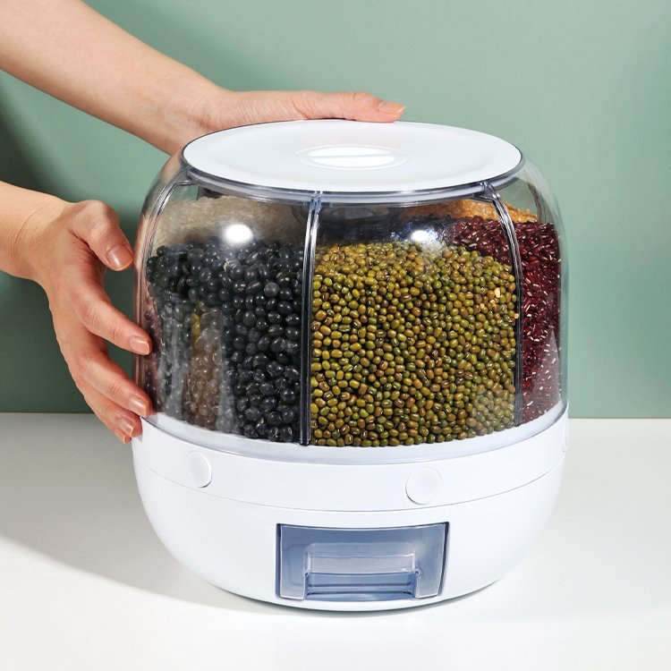 IFAN Food Dispenser Kitchen Moisture-Proof 6-Grid Rotating Food Grain Dispenser Cereal Storage Box Food Storage Container