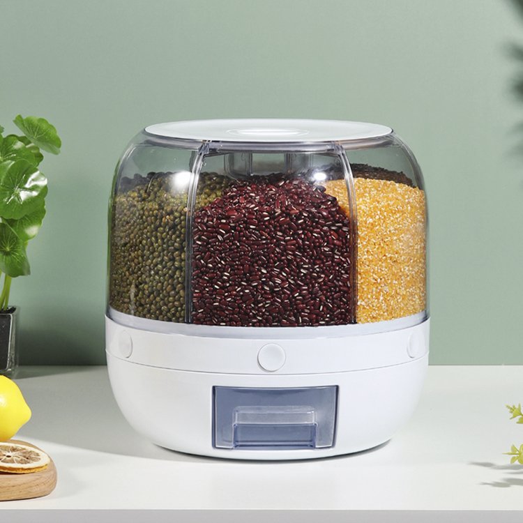 IFAN Food Dispenser Kitchen Moisture-Proof 6-Grid Rotating Food Grain Dispenser Cereal Storage Box Food Storage Container