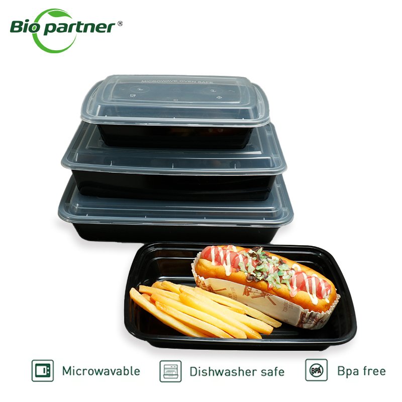 Microwave Takeaway Plastic To Go Food Containers Black Take Out Box Pack Food Storage Meal Prep Containers With Lids