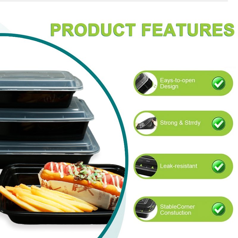 Microwave Takeaway Plastic To Go Food Containers Black Take Out Box Pack Food Storage Meal Prep Containers With Lids