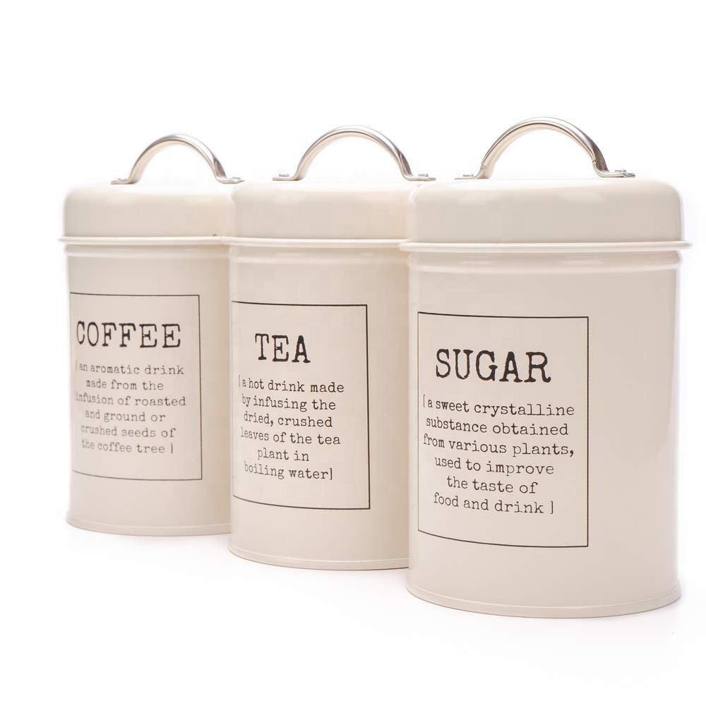 Set of 3 Sugar Coffee Tea Storage Canisters with bamboo lid Kitchen Counter Storage Organization Food Containers Storage Bins