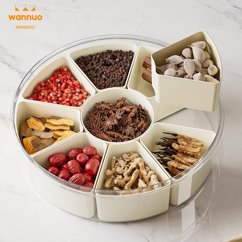 Wannuo Modern Household Rectangular Spice Jar Six Cell Rotary Seal Moisture-Proof Food Storage Kitchen Fruit Storage Box