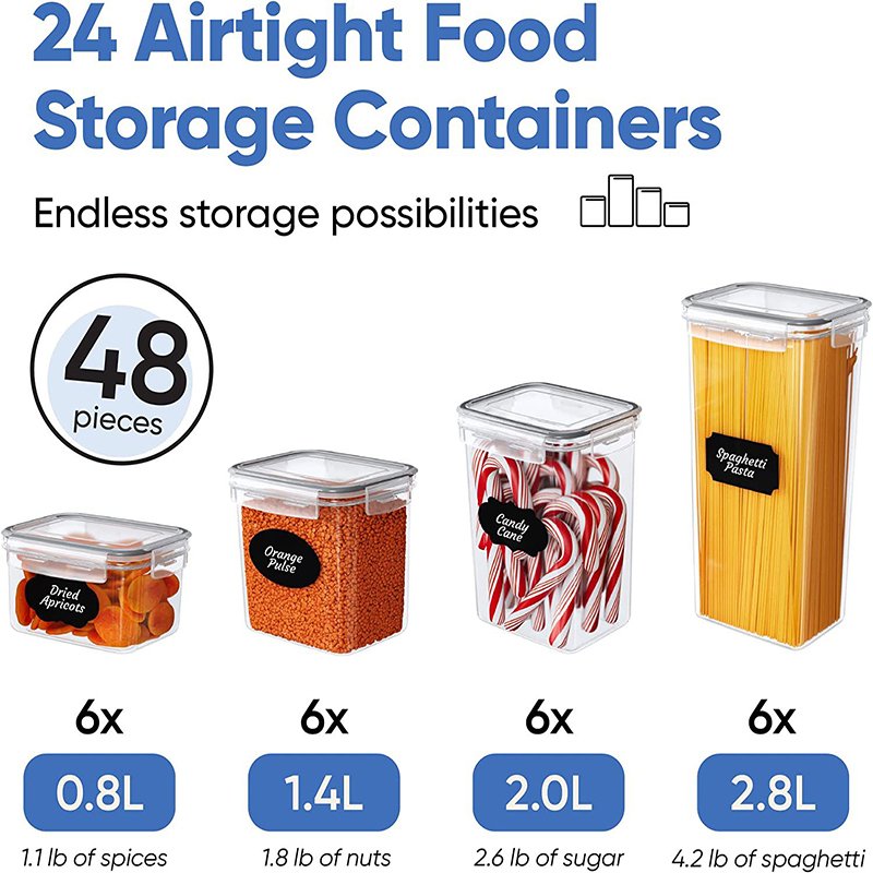 Airtight Food Storage Containers Set with Lids (24 Pack) for Kitchen and Pantry Organization - BPA Free Kitchen Canisters Box 24