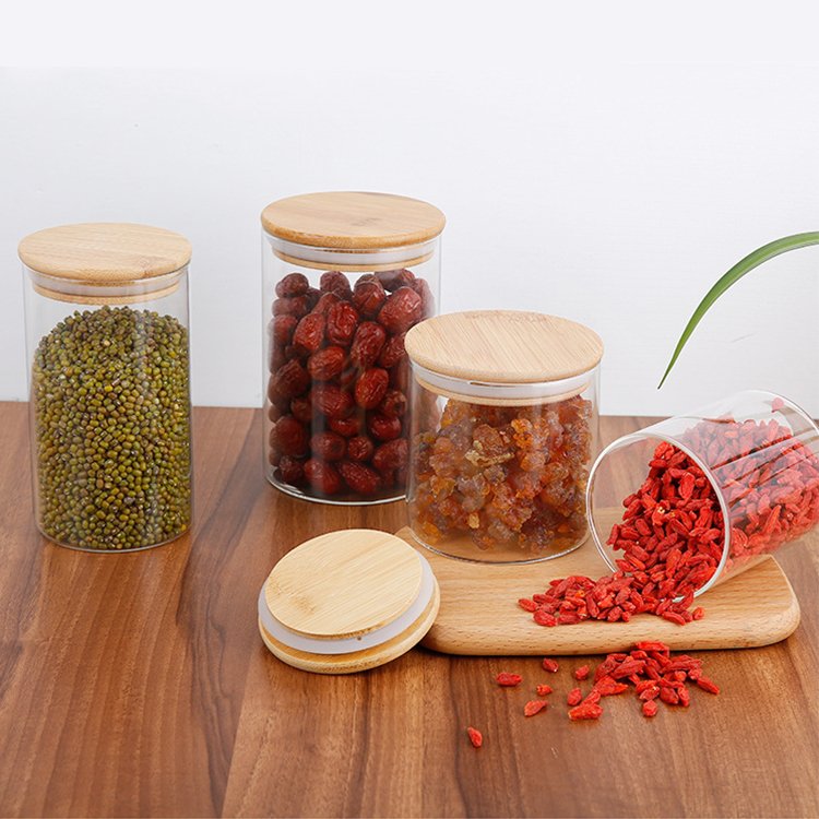 Transparent kitchen Food Storage Canister Clear Borosilicate Glass Jar with Wooden Lid