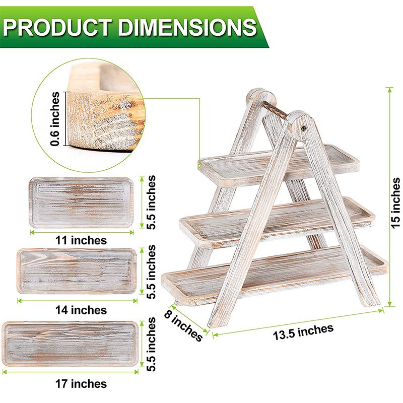 Retro Style Wooden 3 Tier Tray Storage Shelf Foldable Outdoor Picnic Storage Shelf Cake Dessert Food Storage Shelf