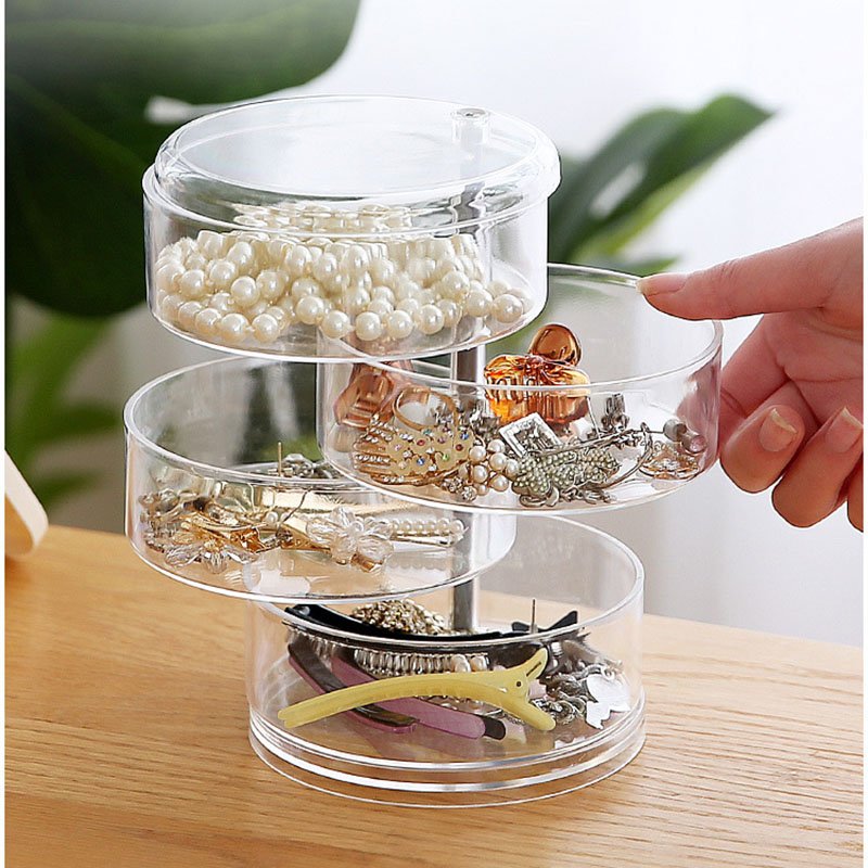 2023 Fashion Design 4 Layers 360 Rotatable Cosmetics Beauty Container Earrings Ring Necklace Jewelry Organizer Storage Box