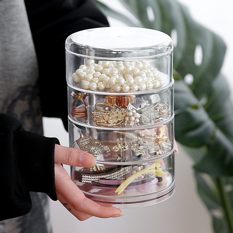 2023 Fashion Design 4 Layers 360 Rotatable Cosmetics Beauty Container Earrings Ring Necklace Jewelry Organizer Storage Box