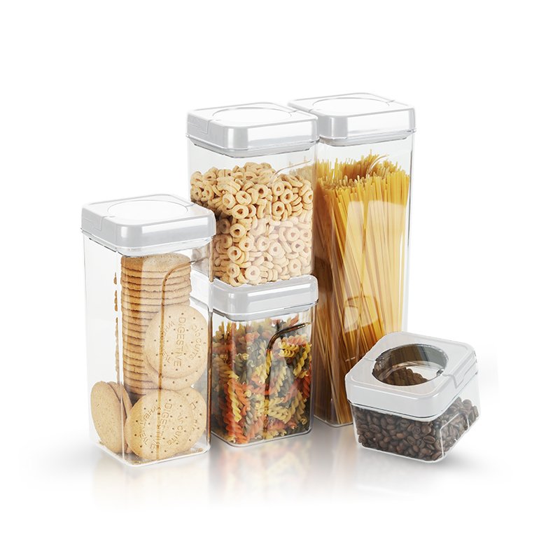 Air Tight Food Container Kitchen Plastic Organization And Airtight storage Jars Set Cereal Canister Clear Top