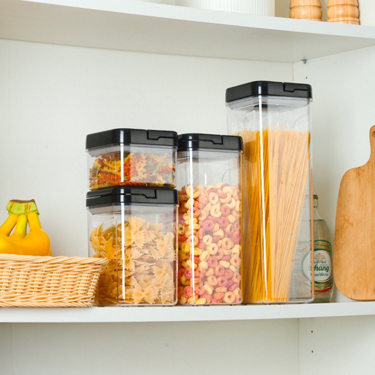 Air Tight Food Container Kitchen Plastic Organization And Airtight storage Jars Set Cereal Canister Clear Top