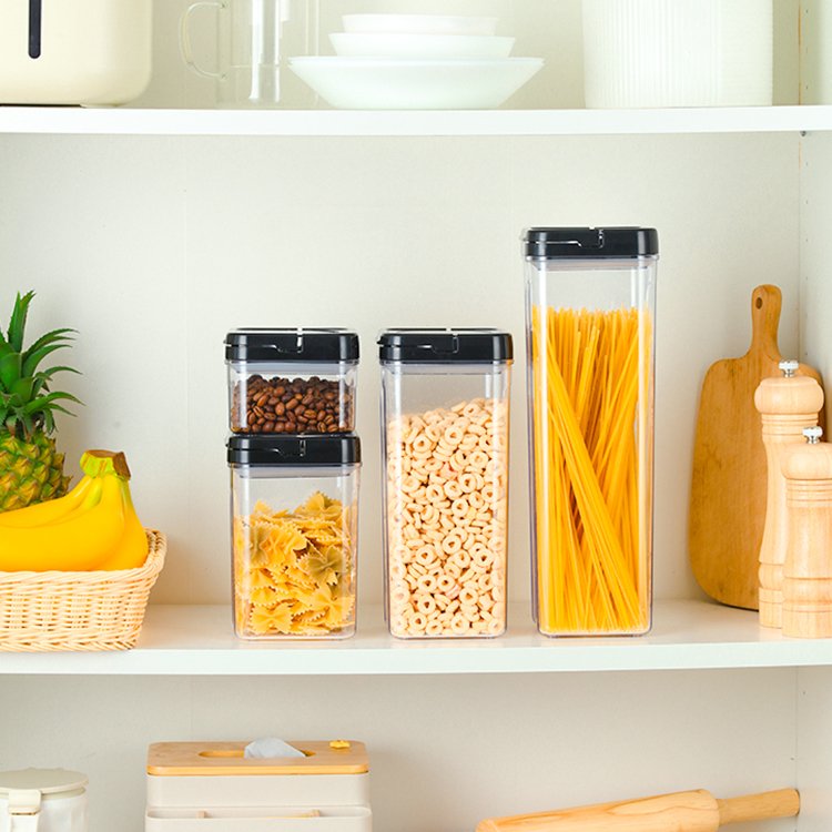 Air Tight Food Container Kitchen Plastic Organization And Airtight storage Jars Set Cereal Canister Clear Top